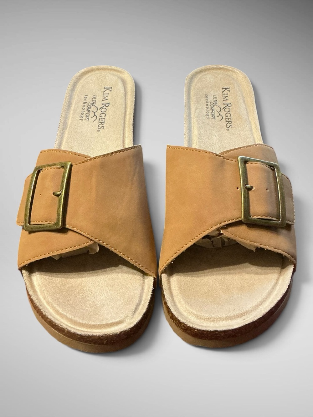 Kim Rogers Tan Buckle Slide Sandals Women's Size 10